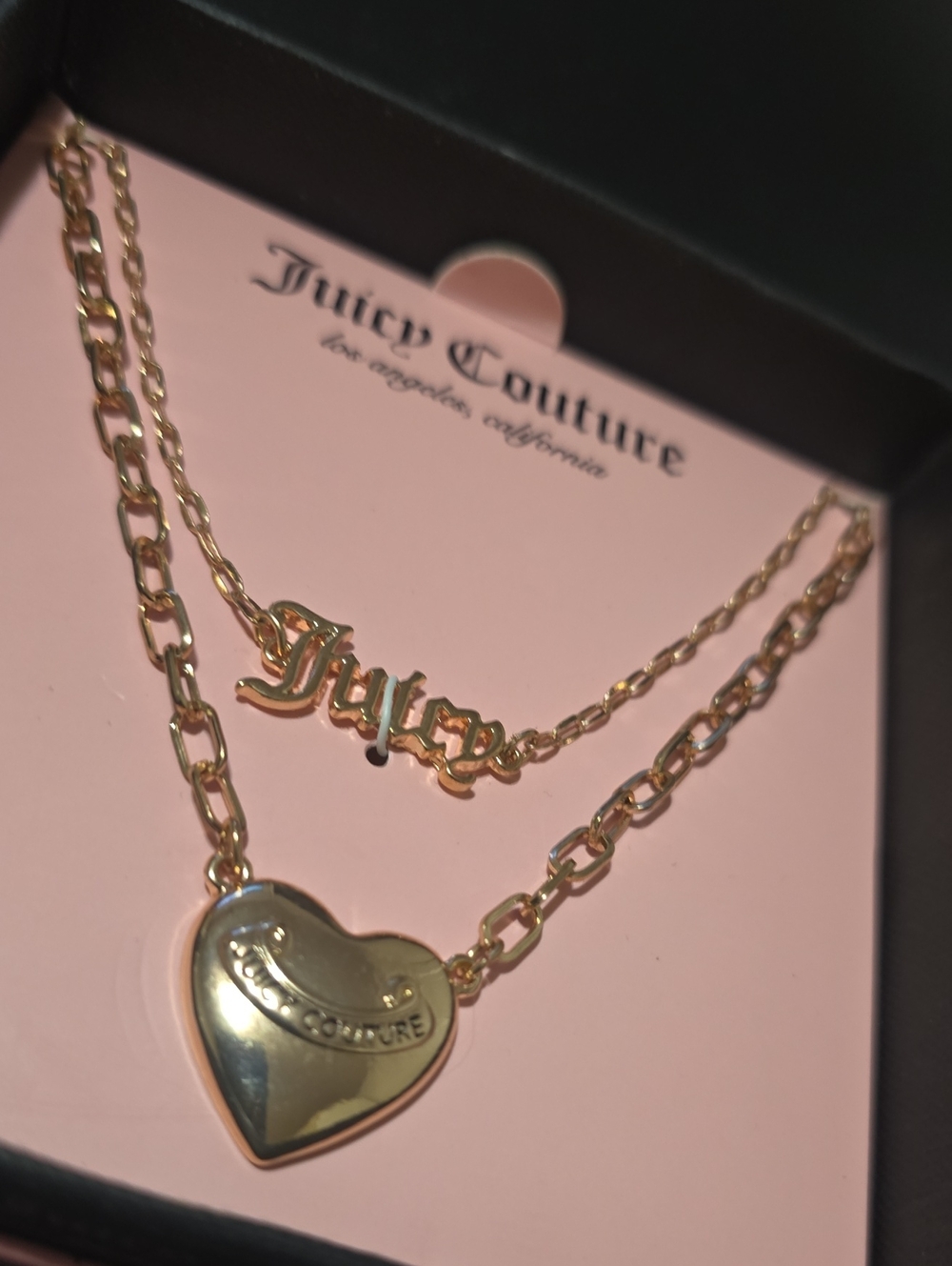 🧚♀️Juicy Couture RARE 2 Piece Gold Logo & Heart Logo Necklace Set NIB